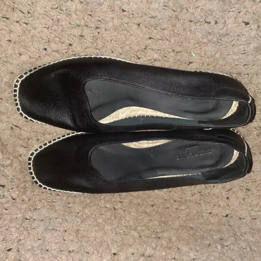 EVERLANE “The Espadrille” Black Leather/Jute Whipstitch & Wedge-Sz 11-NEW/NO BOX - Picture 7 of 8
